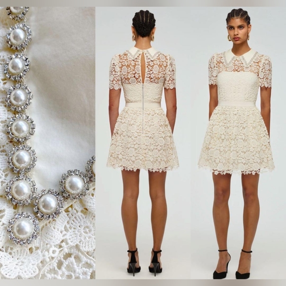 Self Portrait Ivory Guipure Mini Dress US 10 - Picture 4 of 14